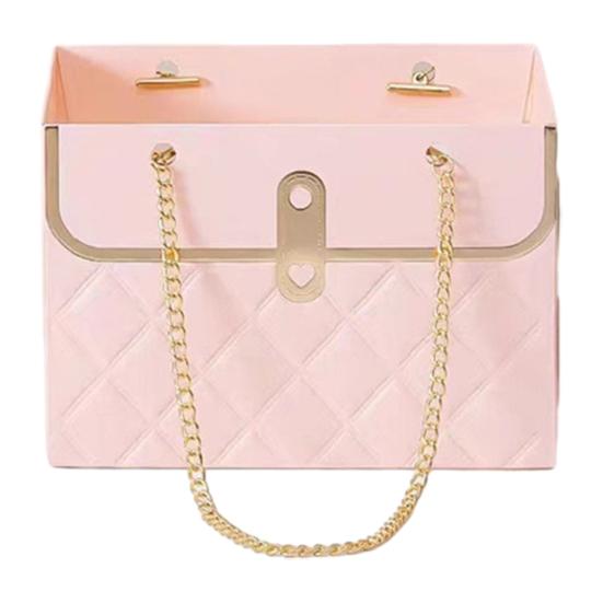 Flower Paper Gift Box with Metal Chain Bouquet Storage Bucket Small Florist Handbag Gift Craft Wrap Bag for Wedding Party Bridal Shower