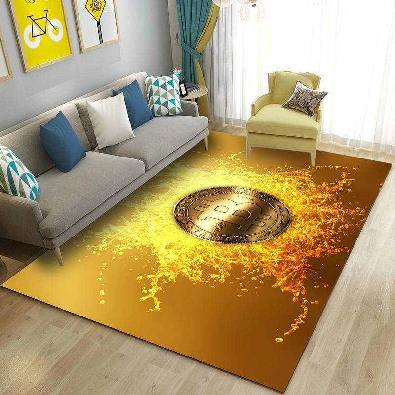 3D Bitcoin Area Rug Large,Carpet Rug for Living Room Bedroom Sofa Kitchen Doormat Decoration,Children Play Non-slip Floor Mat
