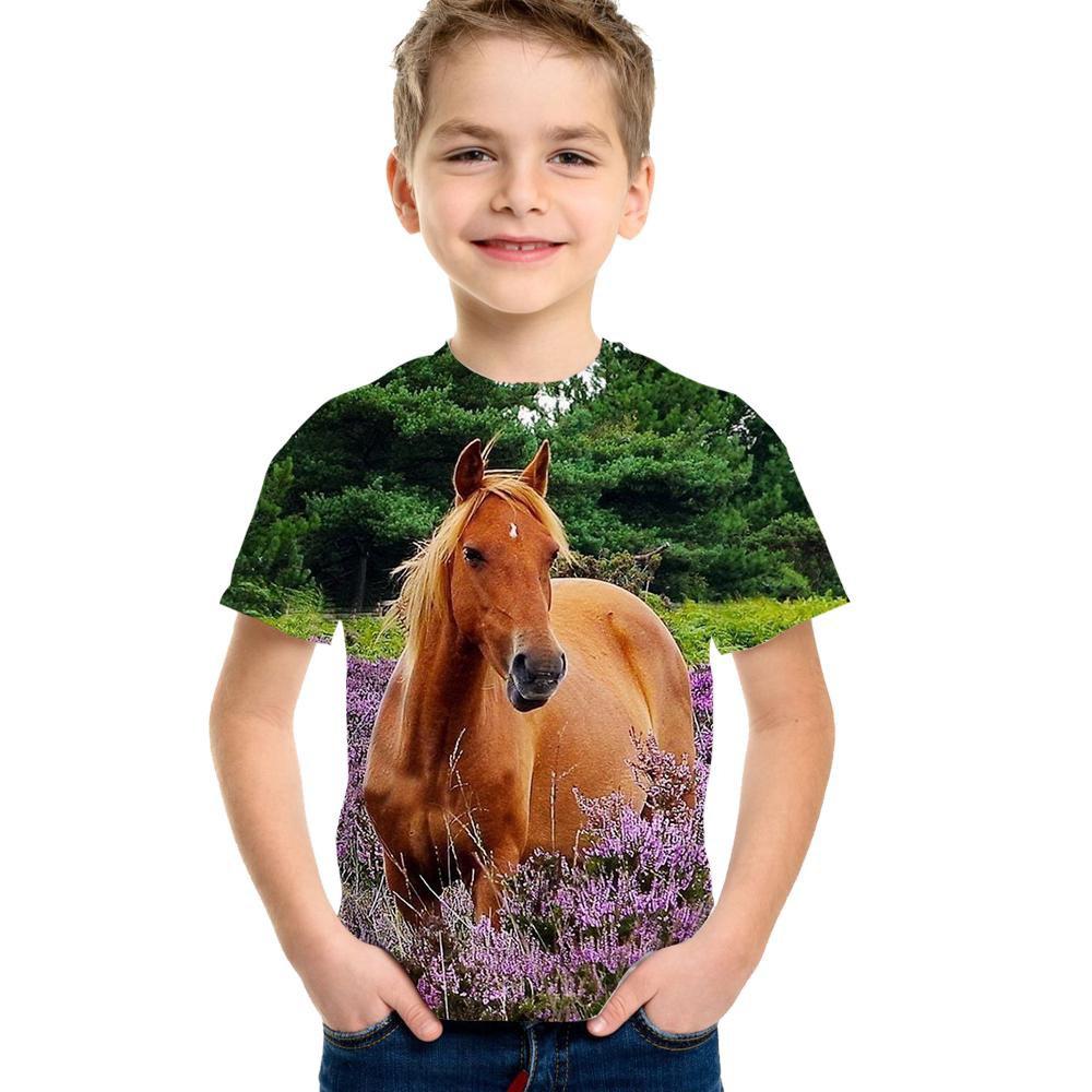 Детская одежда, футболка с изображением лошади для девочек, 19 цветов, одежда для маленьких мальчиков, 3d футболка для мальчиков, детская футболка для детей от 9 до 12 лет, корейская