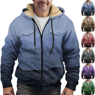 Мужская зимняя флисовая толстовка с капюшоном на молнии с накладным карманом, повседневная куртка