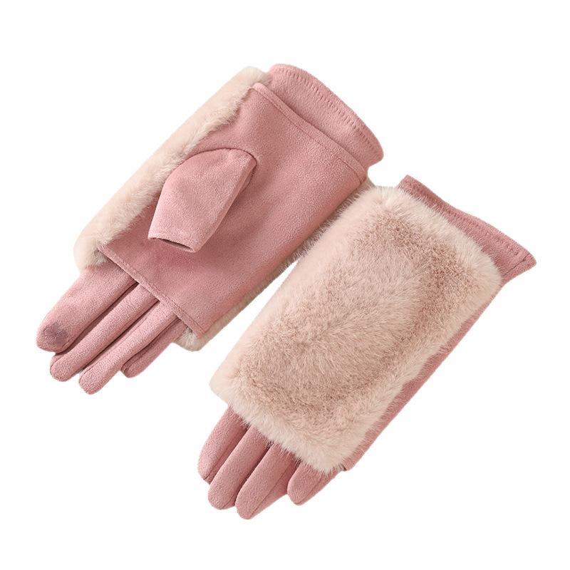 Женские осенне-зимние перчатки из кроличьего меха плюс бархатные утолщенные ветрозащитные и теплые перчатки для верховой езды, устойчивые к холоду, замшевые перчатки с сенсорным экраном