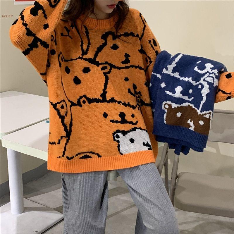 Осенне-зимний свитер Lazy Wind Bear Sweater для женщин, свободная куртка-пуловер