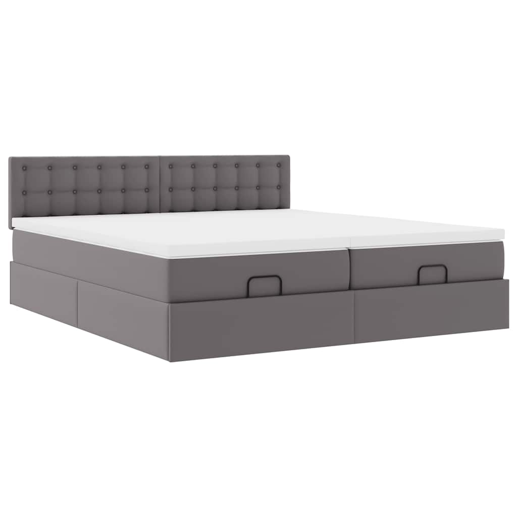 Ottoman Bed with Mattress Gray 180x200 cm Faux Leather