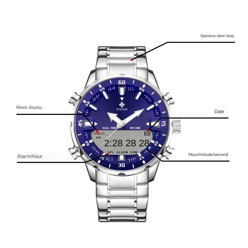 WWOOR New Steel Belt Cool Fashion Luminous Men's Watches Quartz Waterproof Movement Men's Hundred Wan Watch