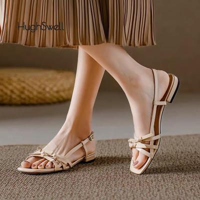 Модные Элегантные Сандалии из Лакированной Кожи с Бантом Женские Дизайнерские На Низком Каблуке На Ремешках Сандалии Летние Женские Туфли С Ремешком на Пряжке и Слингом