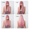 ALAN EATON Pink White Highlight Straight Wig Long Synthetic Wigs with Bangs Mixed Color Pink Party Wig for Women Cosplay Use