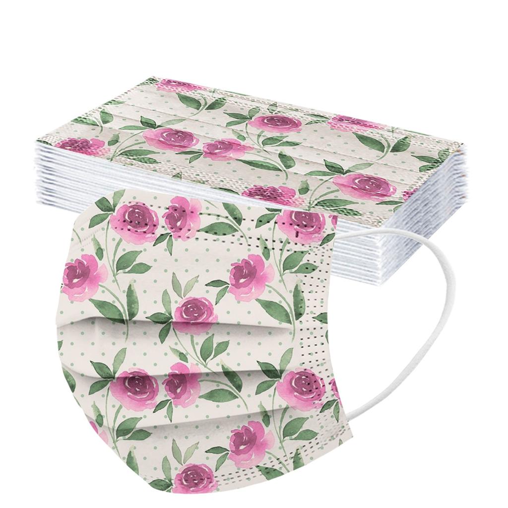 10 шт. одноразовая рождественская маска для взрослых с цветочным принтом, 3-слойная маска для лица с серьгами