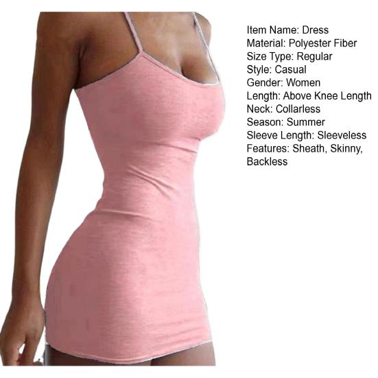 Women Slip Dress for Club Party Beach Spaghetti Strap Sheath Slim Fit Dress Sleeveless Backless Strappy Dress Solid Color Summer Mini Dress