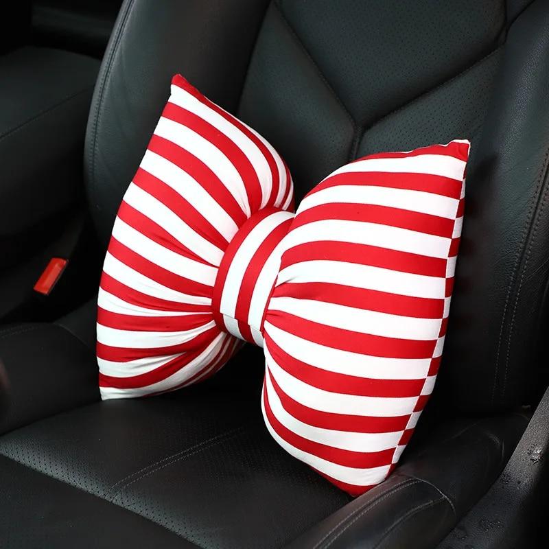 New Car Seat Headrest Pillow Cute Bow Velvet Neck Headrest Lumbar Pillow Soft Support Protector Cushion For Car