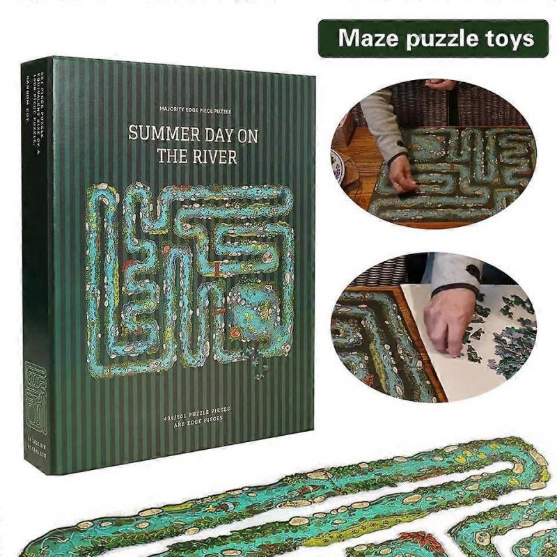Пазл с краевыми элементами - Уникальный пазл на речную тематику из 501 детали для взрослых и семей, Сложный дизайн краевых элементов, Искусство «Летний день на реке»