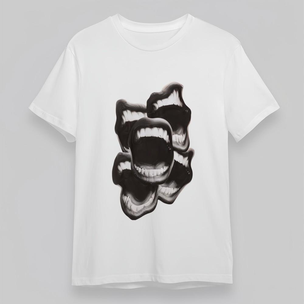 Women's OversizeT-shirt With Minimalist Lip Graphic Unisex White 100% Cotton Top