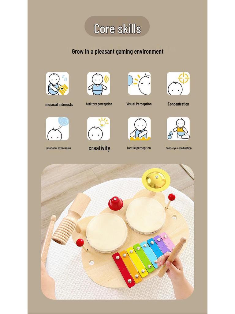 Детский деревянный набор барабана и ксилофона: Набор музыкальных игрушек для развивающей игры