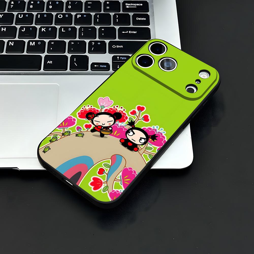 Fashion Cute Cartoon Pucca Phone Case For IPhone 17 Air 16 E Pro Max 15 14 13 Mini 12 Pro 11 Max Plus Black Soft Shell
