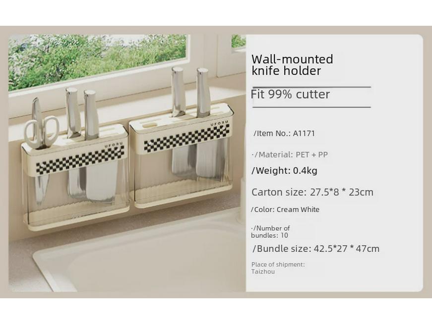 Настенная стойка для хранения ножей, пластиковый слив без проколов для кухни