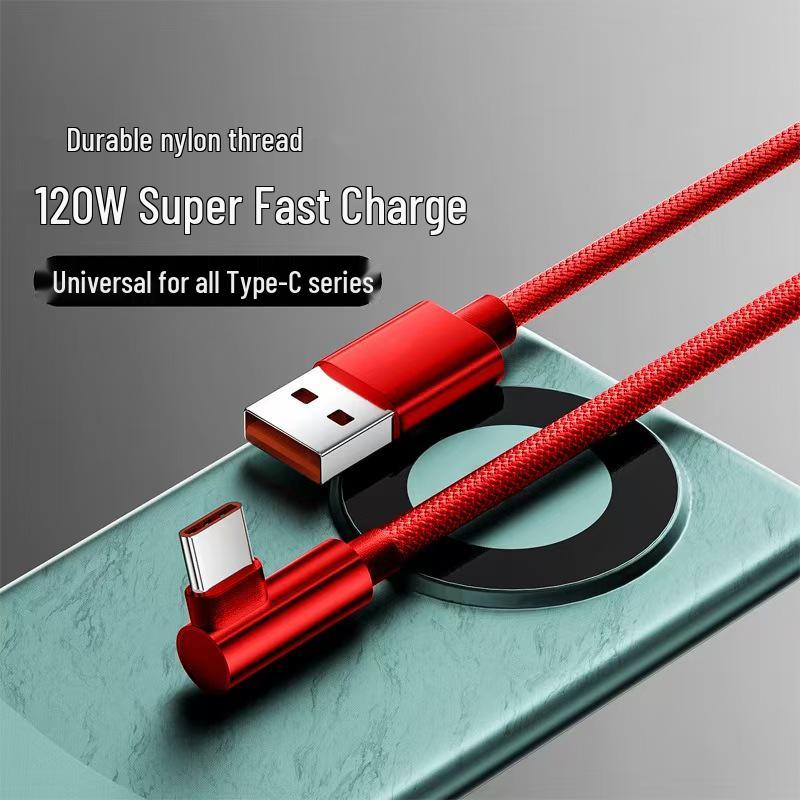 Сверхбыстрый зарядный кабель 120 Вт для Huawei, Honor, Vivo, Oppo, Android, Apple - Совместим с Type-C