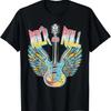 Vintage Retro 80s Rock & Roll Music Electric Guitar Wings T-Shirt