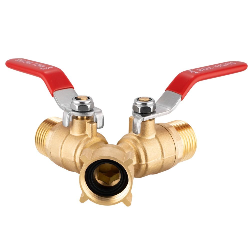 Hose Splitter 2 Way Heavy Duty Brass Garden Hose Splitter Outdoor Full Flow Hose Splitter Connector,Y Valve 3/4 Inch GHT Thread