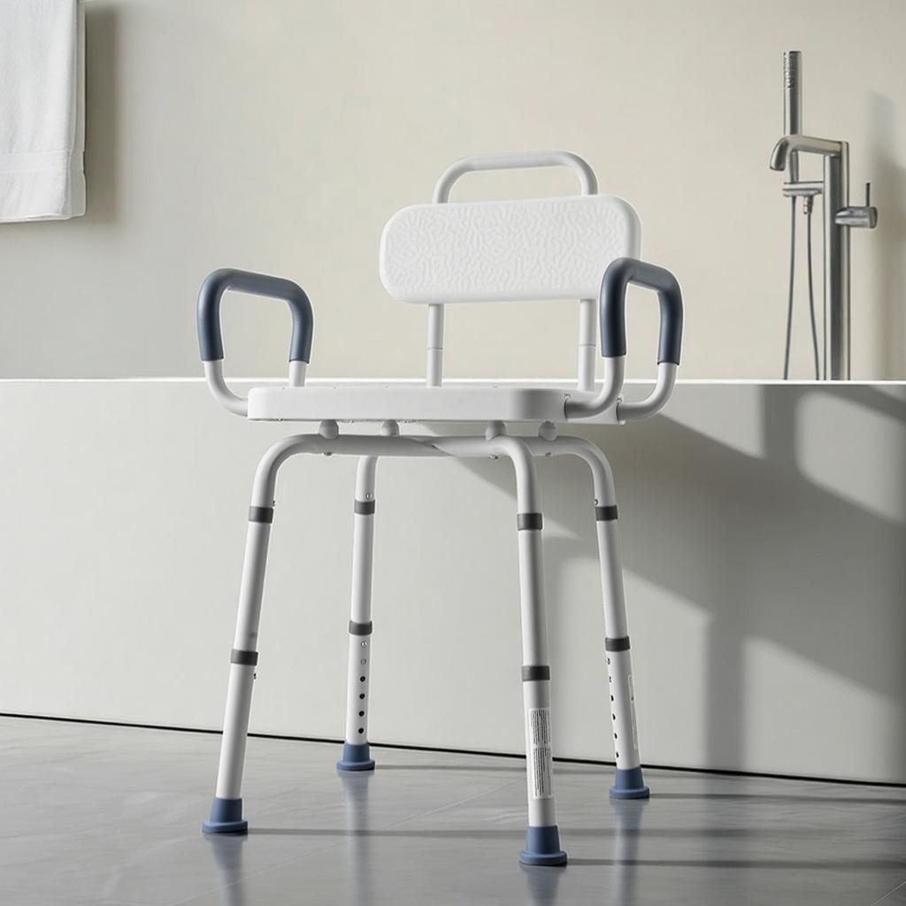 Swivel Shower Chair with Arms and Back, 180 kg Load Heavy Duty Bench Seat for Inside Shower Stall and Bathtub, Height Adjustable Bathroom Bath Tub