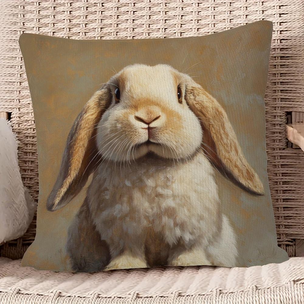 1pc, Ultra-Soft Rabbit Face Pillow Cover, Size 45.72X45.72 cm - Beige Rabbit Cushion Cover with Zipper Closure, Machine Washable Decor, Suitable for L
