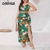 Women's Plus Size Camisole Top Printed Hem Split Sexy Halter Suit