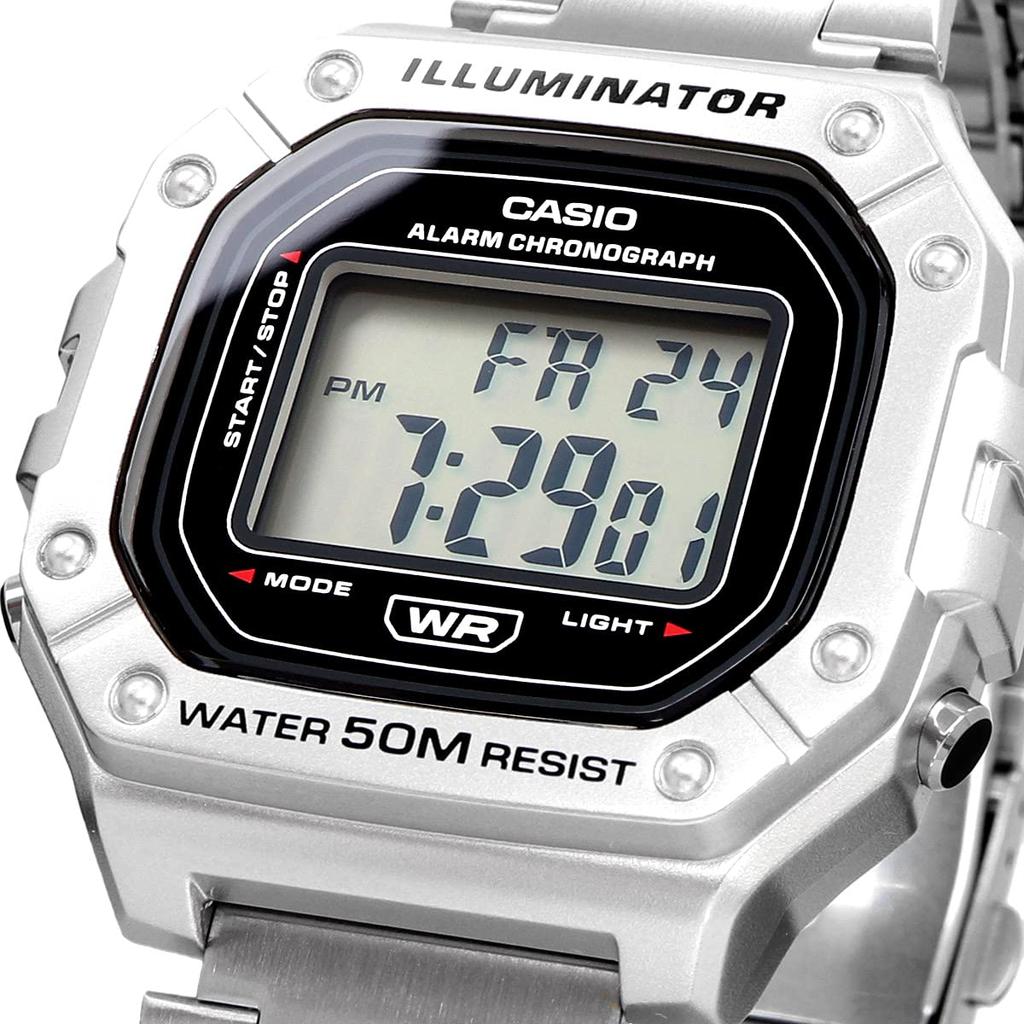 Casio Стандартные цифровые часы W-218HD-1AV мужские, металлический браслет, серебристые [параллельный импорт]