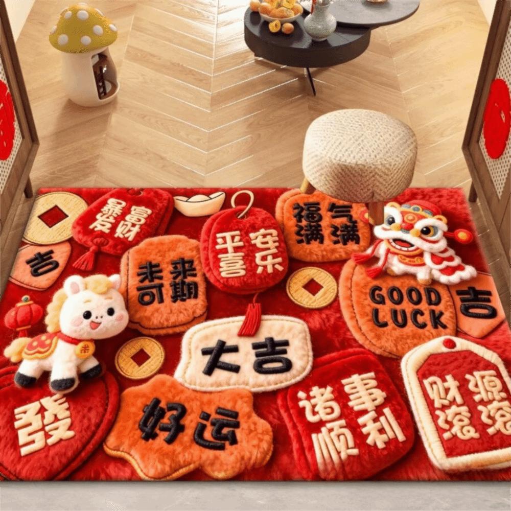 40*60cm Year of The Horse Floor Mat Cartoon Design Quick-Dry Material Pony New Year Door Mat Non-Slip Entryway Doormat