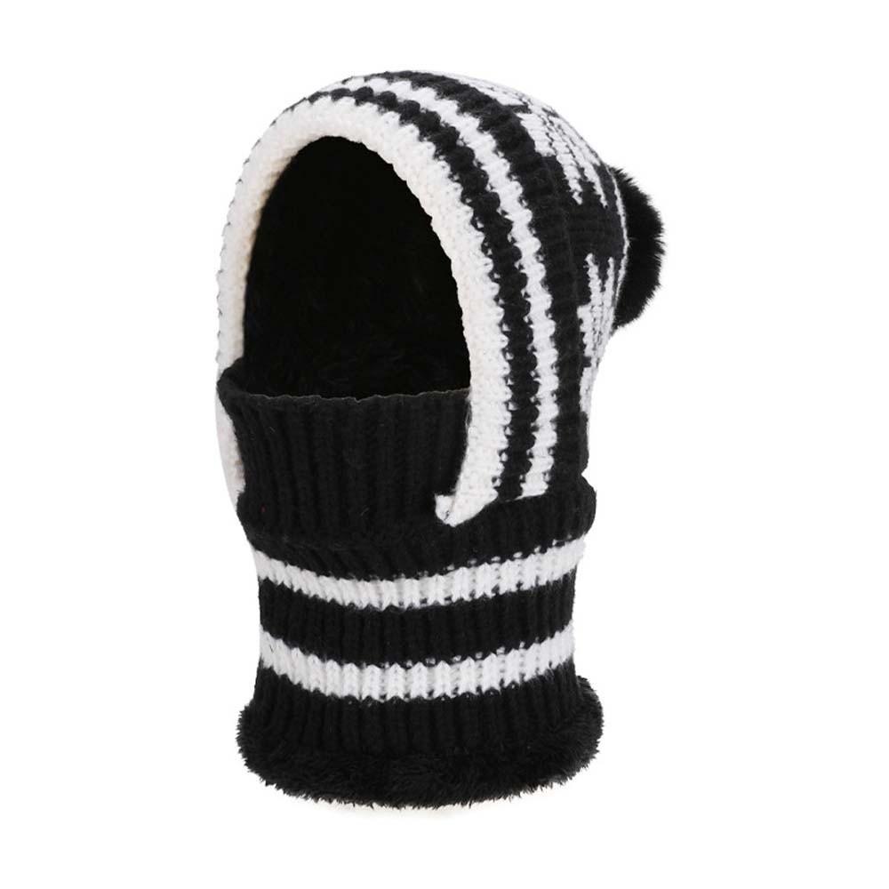 Fleece Lining Knitted Balaclava Hat Snowflake Jacquard Thermal Face Cover Fashion Ladies