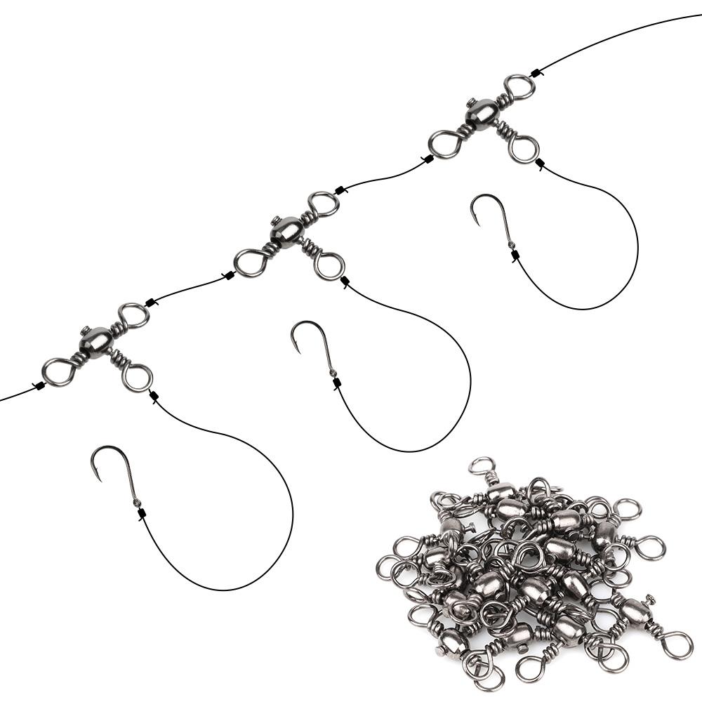 Barrel Stainless Steel 3 Way Swivel Ring Fishing Swivel Fishing Line Connector Rolling Solid Ring