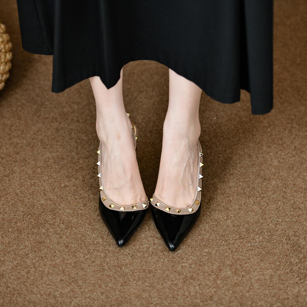 Rivet Pointed Thin Heel High Heels Women's New Summer Simple Temperament Bag Head Empty Word with Sandals