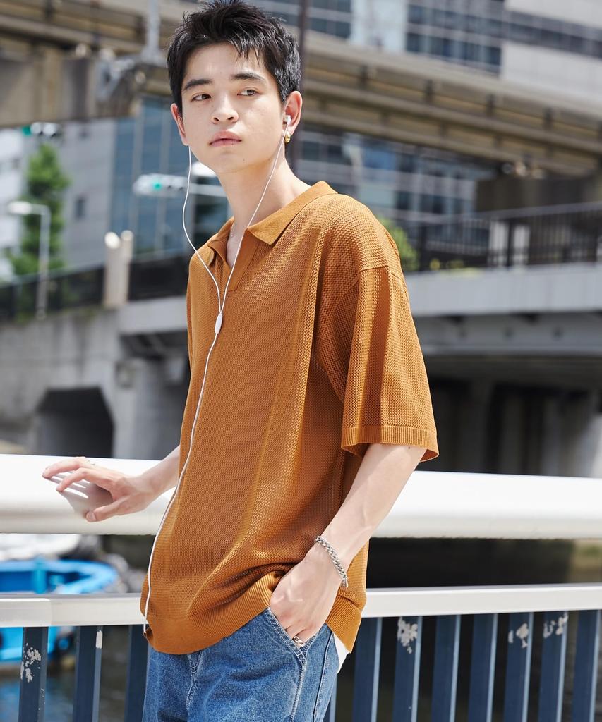 WEGO Сетчатое поло Трикотажный Летний Свободный Корейский Размер Горчичный Мужской Пуловер, Топ, Посадка, Повседневный, Подарок, Стиль, Многослойный, Весна, Лето, Осень, M,