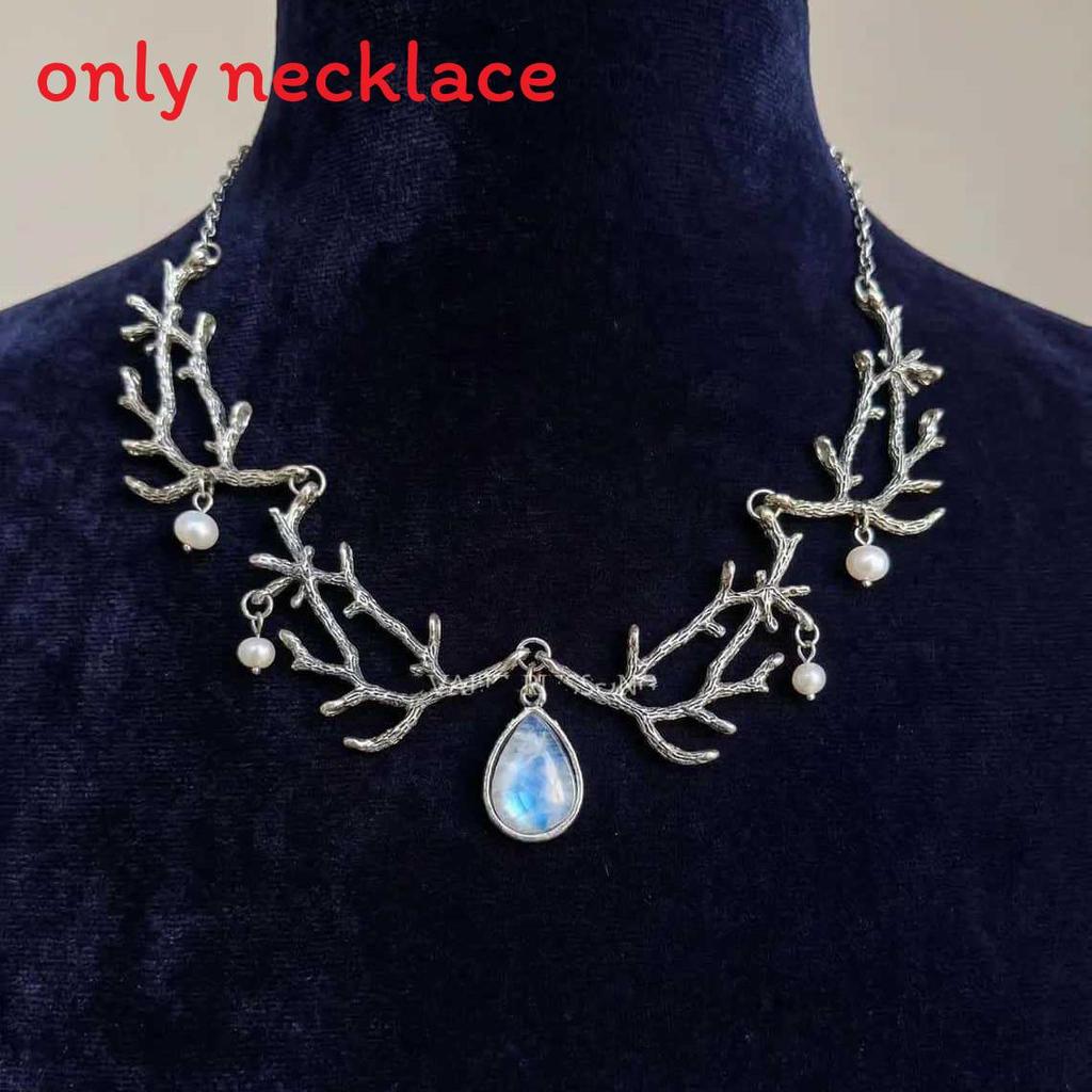 Forest Spirit Tree Branch Necklace With Moonstone And Silver Leaf Pendant For Women