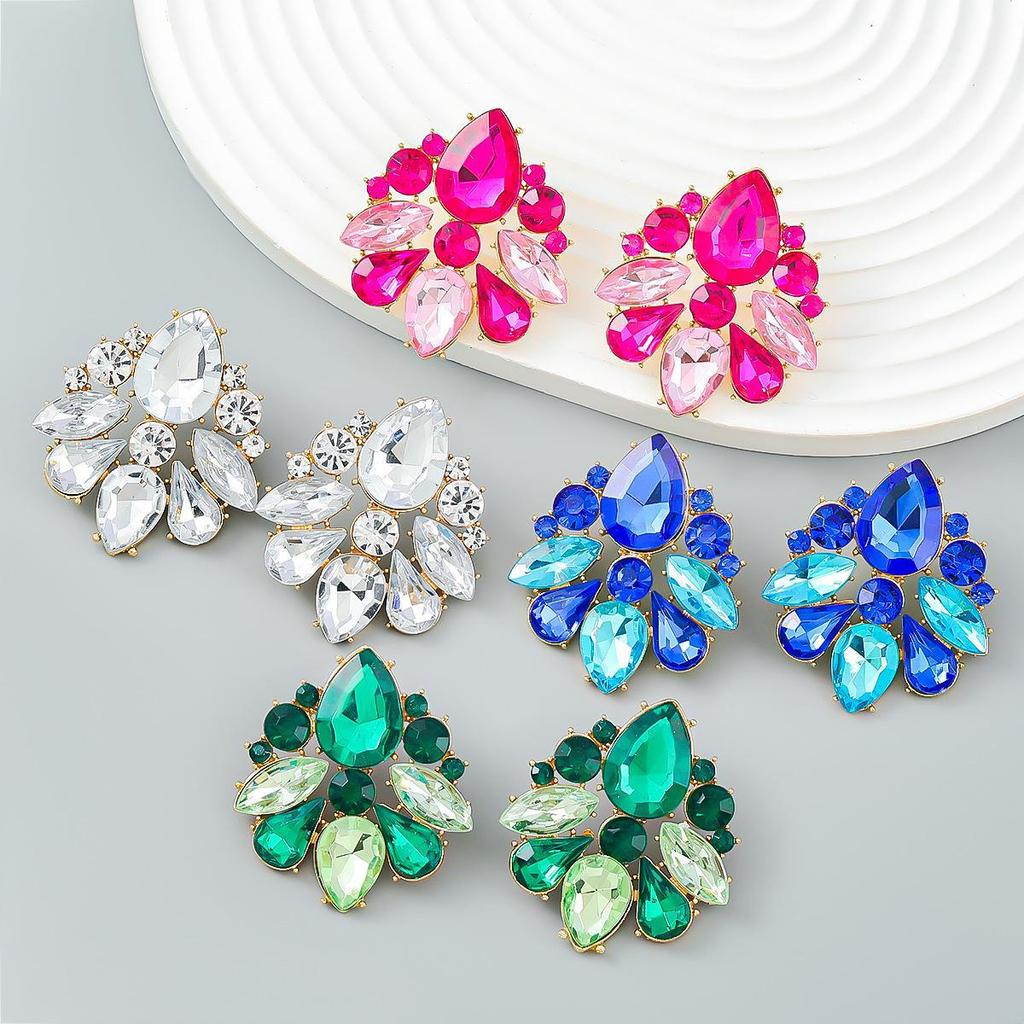 2022 Geometric Colorful Diamond Alloy Earrings: European & American Party Style