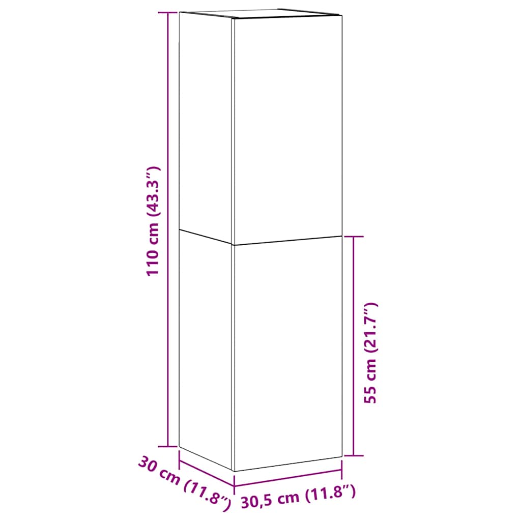Wall Mounted TV Cabinet Black Oak Effect 30.5 x 30 x 110 cm