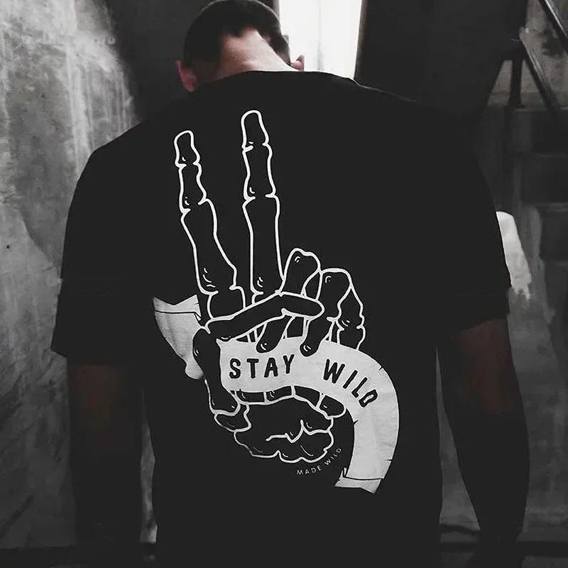 Готические футболки Harajuku Biker Skull Graphic T Shirts Men Fashion Trend Short Sleeve Tops Dark Punk Skulls Retro T Shirt Male Oversize Tee