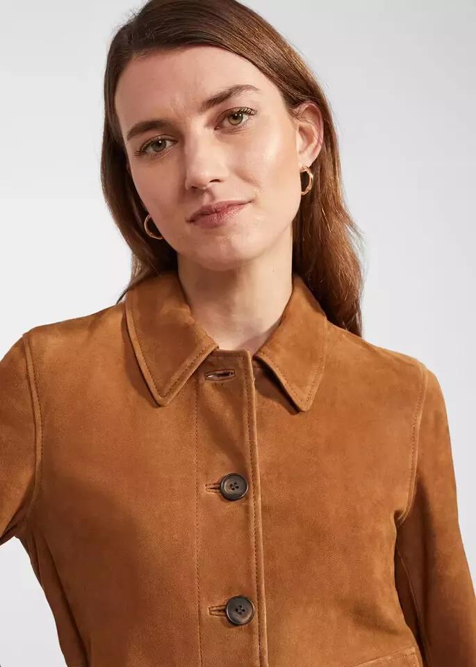Genuine Soft Pure Suede Brown Leather Shirt Biker Casual Classy Handmade Women