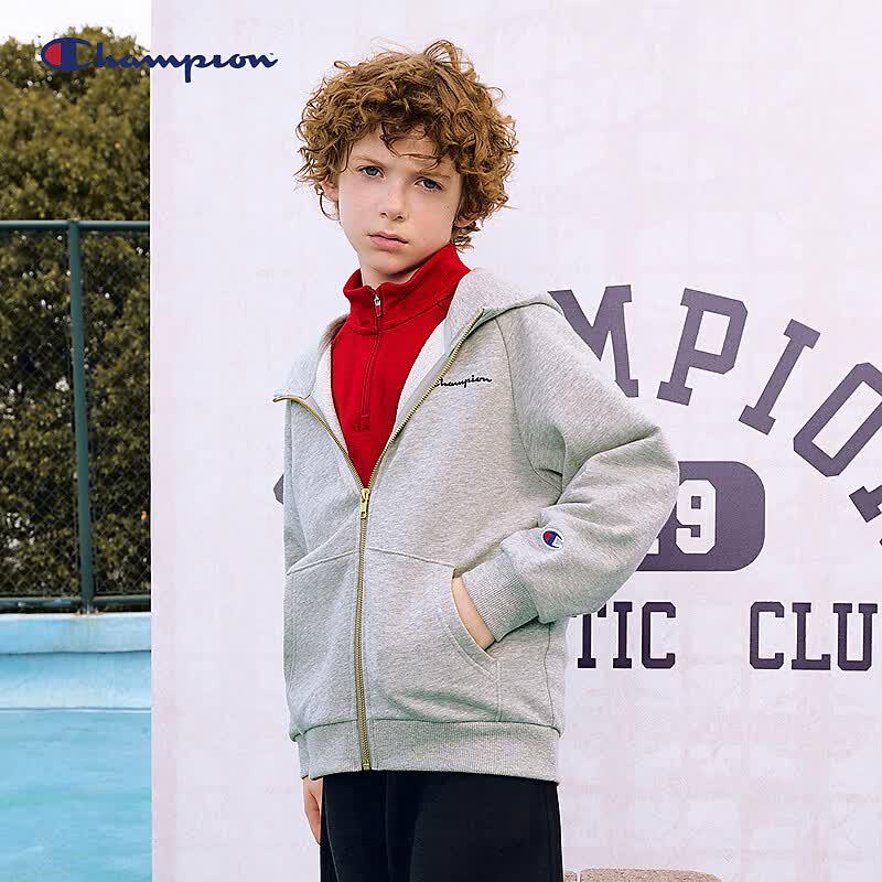 Champion Детская хлопковая толстовка с капюшоном на молнии с вышивкой