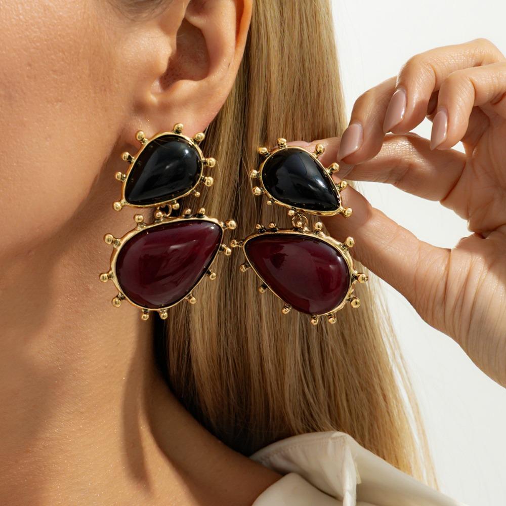 Винтажные серьги-подвески из смолы с драгоценными камнями, серьги из смолы и сплава, элегантные геометрические серьги, неправильной формы, милые серьги для пирсинга