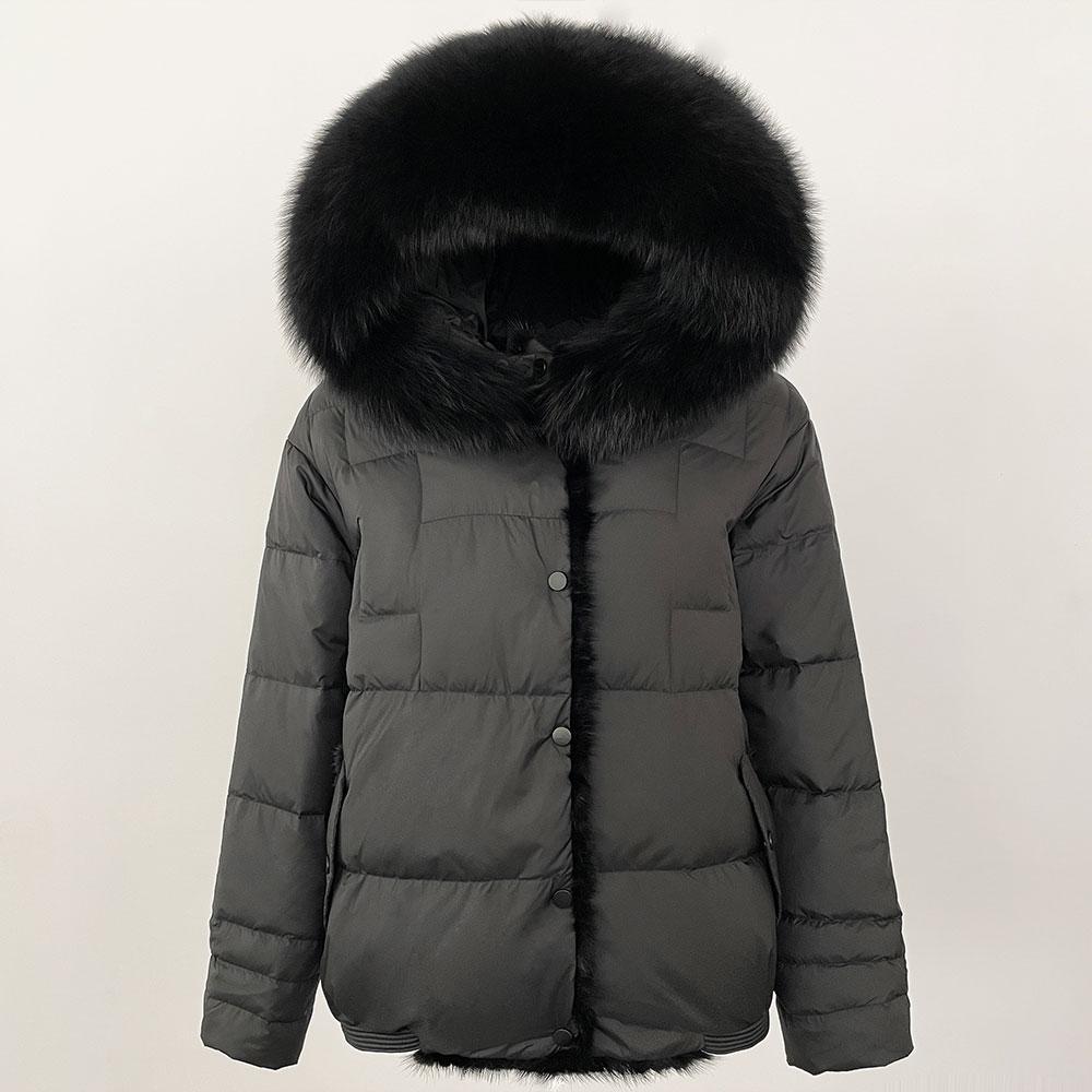 OFTBUY Winter Women Coat Real Natural Fox Fur Collar Thick Warm Jacket Casual White Duck Down Hooded New Outwears Streetwears