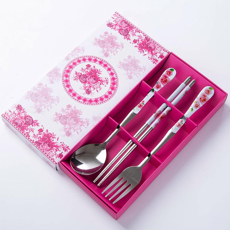 3 шт. столовых приборов из нержавеющей стали палочки для еды ложка вилка подарочная коробка портативный дорожный набор столовых приборов кухонные принадлежности
