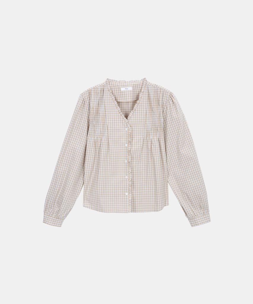 Poetseouul Frame Frill Blouse_Check Beige