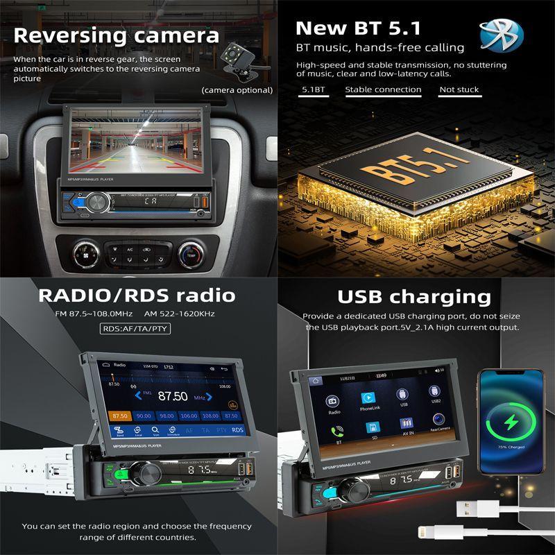 9901C 7-дюймовая беспроводная автомобильная стереосистема с Bluetooth 5.1, радио CarPlay и Android, автомобильное FM-радио, MP5-плеер