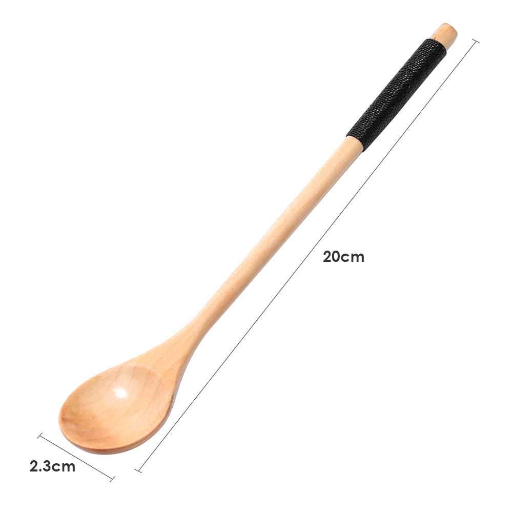 Long Handle Spoon Wood Rice Soup Dessert Coffee Tea Mixing Kitchen Tableware