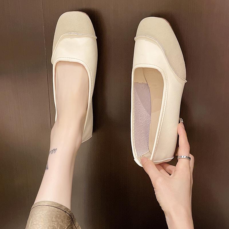Spring 2025 New Simple Flat One-pedal Casual Doudou Shoes Square Head Light Mouth Color Matching Casual Single Shoes Women