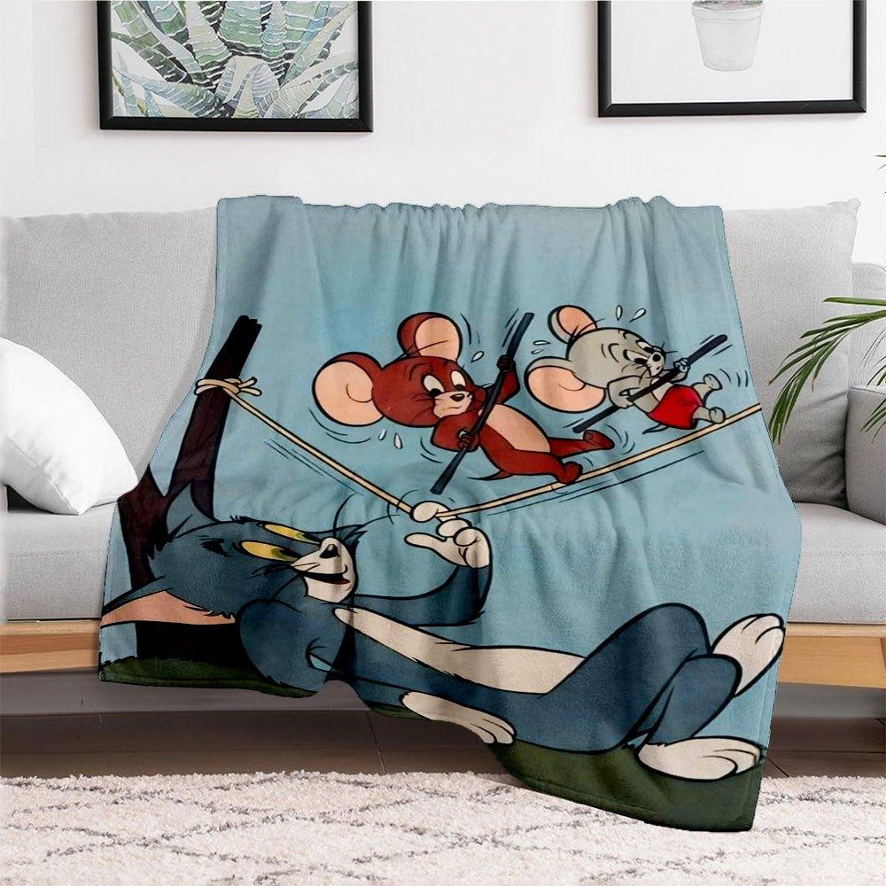 Tom & Jerry Kids Cartoon Wall Art Print PosterBlanket Flannel Throw Blanket for Sofa, Bed, Travel, Camping, Office
