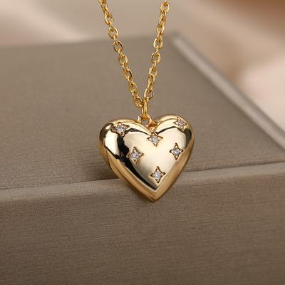 Zircon Four Pointed Star Necklace For Women Men Gold Color Heart Pendant Necklace Romantic Jewelry Collier Bijoux Femme
