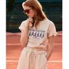 Noble Run Club American Vintage Sports Running Print Apricot White Pure Cotton Short Sleeve T-shirt Women