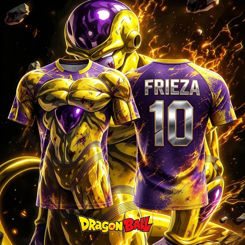 Dragon Ball Golden Frieza No11 Purple Gold Flame Print Men Soccer Jersey Quick Dry Anime Fan Breathable Sports T-Shirt