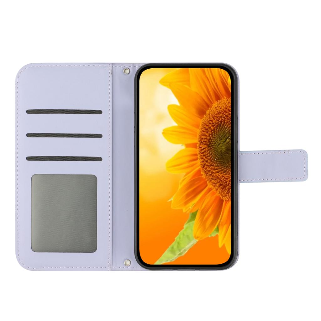 For TCL 60R 5G Case Sunflower Imprint Leather Wallet Phone Cover with Wrist Strap