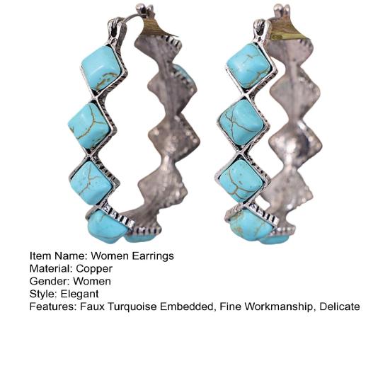 1 пара женских серег преувеличенной U-образной формы, натуральный камень, этнический стиль, богемный ромб, эффектные серьги из искусственной бирюзы, модные украшения