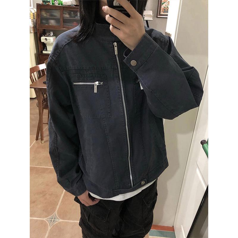 Унисекс washed canvas Harrington куртка с воротником-стойкой и множеством карманов
